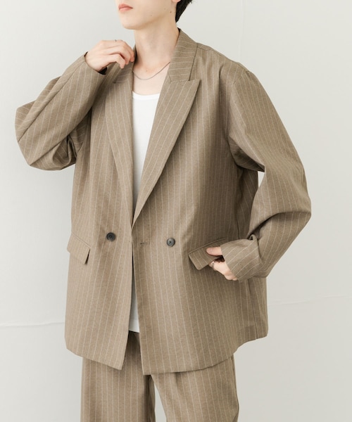 SENSE OF PLACE by URBAN RESEARCH（センスオブプレイスバイアーバンリサーチ）の「『セットアップ対応』『イージーケア/速乾』リネンライクピンストライプルーズジャケット（テーラードジャケット・メンズ・GRAY/BEIGE・M/L）」の2枚目の写真