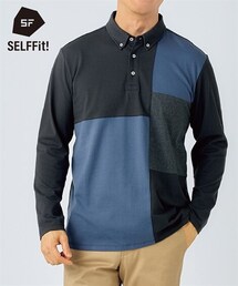 綿１００％切替ボタンダウン長袖ポロシャツ（お腹ゆったり）（消臭テープ付）