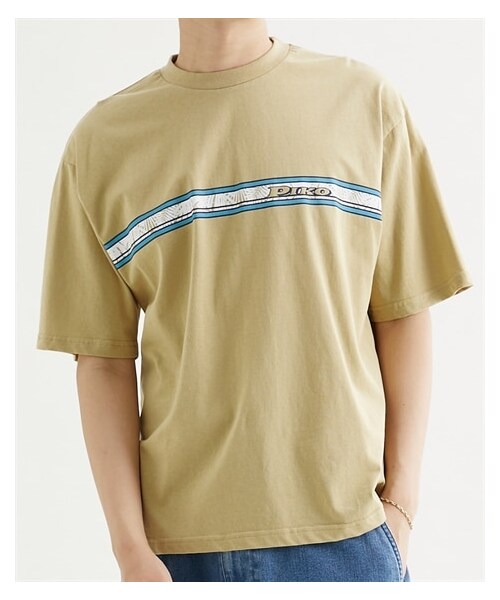 nissen（ニッセン）の「綿100％ラインデザイン半袖Tシャツ　PIKO（ピコ）（Tシャツ/カットソー・メンズ・オフホワイト/イエローベージュ・M/L/LL）」の2枚目の写真