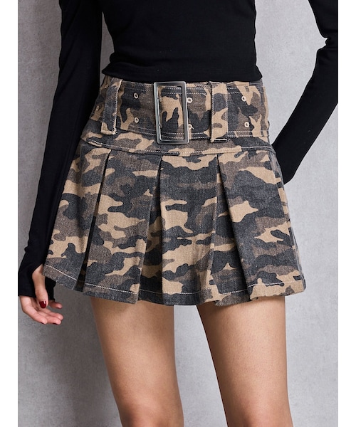 GYDA（ジェイダ）の「ハイウエストWIDE BELTプリーツデニムスカートライクショートパンツ（デニムスカート・レディース・アイスブルー/インディゴ/ミックス・S/M）」の5枚目の写真