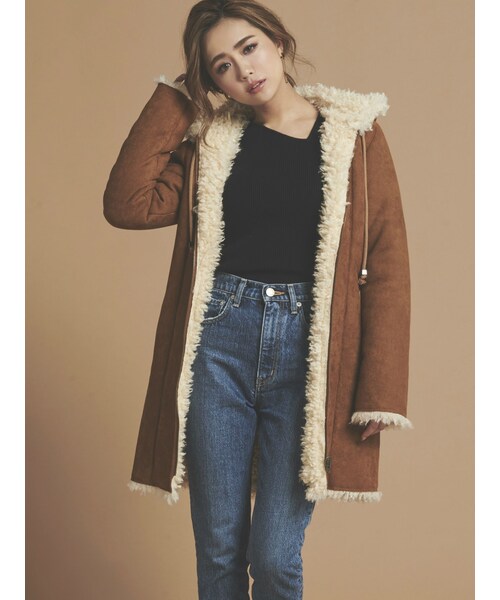 RESEXXY（リゼクシー）の「リバーシブル裏ボアムートンコート（ムートンコート・レディース・アイボリー/ブラック/ブラウン/ベージュ・F）」の9枚目の写真