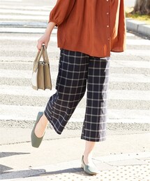 nissen | 大きいサイズストレッチレーヨン混マリンワイドパンツ（ゆったりヒップ）(パンツ)