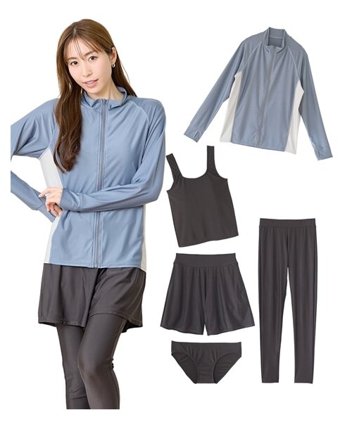 nissen（ニッセン）の「【5点セット】レギンス・タンキニ付き長袖フィットネス水着（水着・メンズ・ブルーグレー/チャコールグレー・M/L/LL/3L/4L/5L/6L/8L/10L）」の3枚目の写真