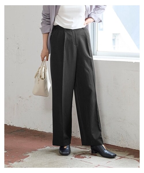 nissen（ニッセン）の「大きいサイズ こなれBEAUTYストレッチワイドパンツ（ゆったりヒップ）（パンツ・レディース・スモーキーグリーン/グレイッシュブルー/ネイビー/黒/オフホワイト・L/LL/3L/4L/5L/6L/8L/10L）」の16枚目の写真