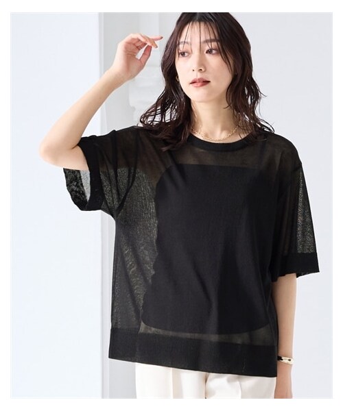 nissen（ニッセン）の「〈大きいサイズ〉【アイスクリーンライト】シアーニット5分袖Tシャツ（接触冷感・毛玉になりにくい・洗濯機で洗える）（ニット/セーター・レディース・黒/ライトグレー/ミント/ラベンダーピンク・L/LL/3L/4L/5L/6L/8L/10L）」の10枚目の写真