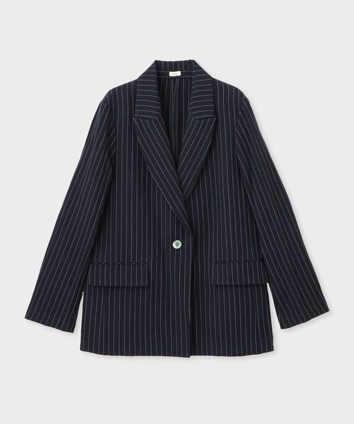 ROPE'（ロペ）の「【drawell（ドロウェル）】STRIPE PEAK LAPEL JK｜ジャケット（テーラードジャケット・レディース・ライトグレー/ネイビー・F）」の2枚目の写真