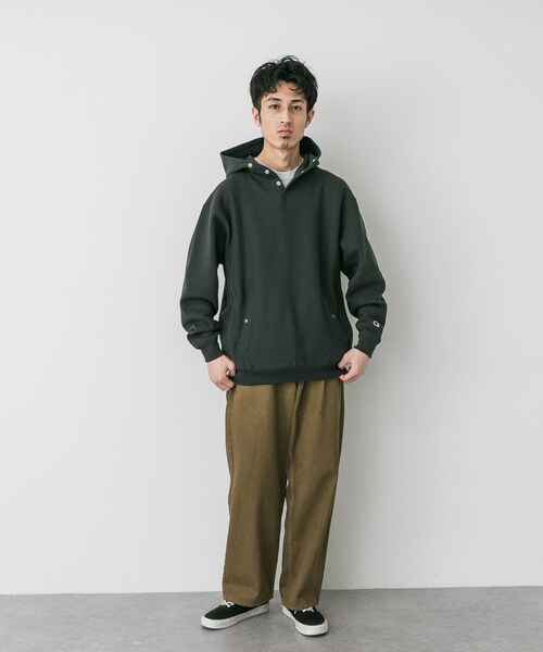 URBAN RESEARCH DOORS（アーバンリサーチドアーズ）の「『別注』Champion×DOORS　RW HALF SNAP PARKA（パーカー・メンズ・シルバーグレー/オフブラック/ブラック/ルビーレッド/ダークネイビー/ブルーグレー/ダークグリーン/クリームイエロー/オートミール/ワイン・M/L/XL）」の19枚目の写真