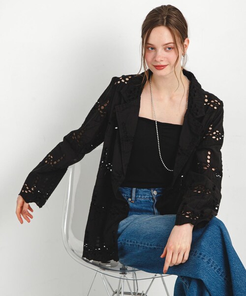 URBAN RESEARCH Sonny Label（アーバンリサーチサニーレーベル）の「コットンレースジャケット（テーラードジャケット・レディース・ブラック/オフ・FREE）」の14枚目の写真