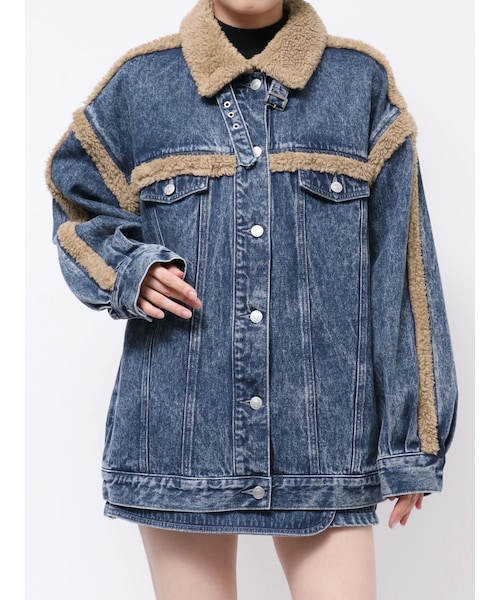 EATME（イートミー）の「デニムフェイクファージャケット（セットアップ可能）（デニムジャケット・レディース・アイボリー/ブラック/ブルー/ピンク・F）」の10枚目の写真