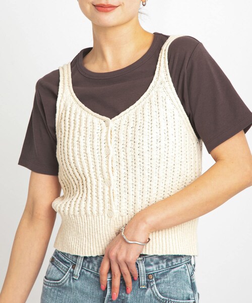 URBAN RESEARCH Sonny Label（アーバンリサーチサニーレーベル）の「2WAY透かし編みニットビスチェ（キャミソール・レディース・ネイビー/アイボリー/ピンク・FREE）」の6枚目の写真