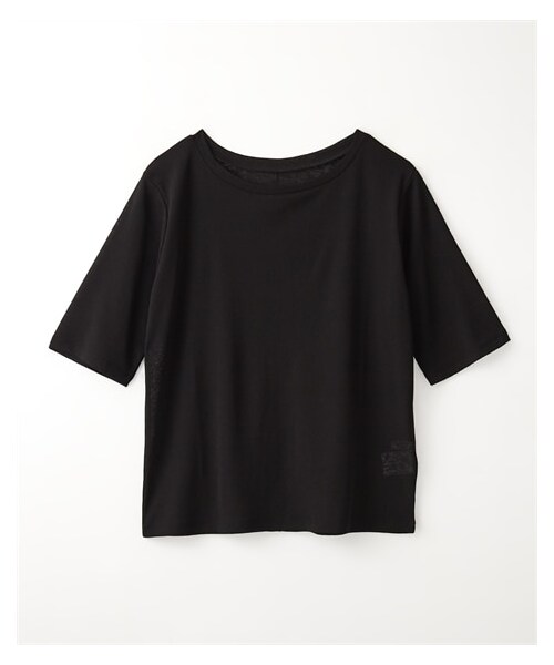 nissen（ニッセン）の「【Be praised】スラブシアー5分袖Tシャツ（Tシャツ/カットソー・レディース・オフホワイト/ライトベージュ/モカ/ダスティブルー/黒・S/M/L/LL/3L/4L/5L/6L/8L/10L）」の3枚目の写真