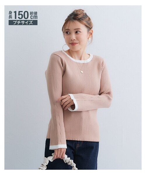 nissen（ニッセン）の「小さいサイズ　袖フレア配色リブニット　低身長さん・小柄女性（ニット/セーター・レディース・オフホワイト/ラベンダー/ブラック/ベージュ・PSS/PS/PM/PL）」の4枚目の写真