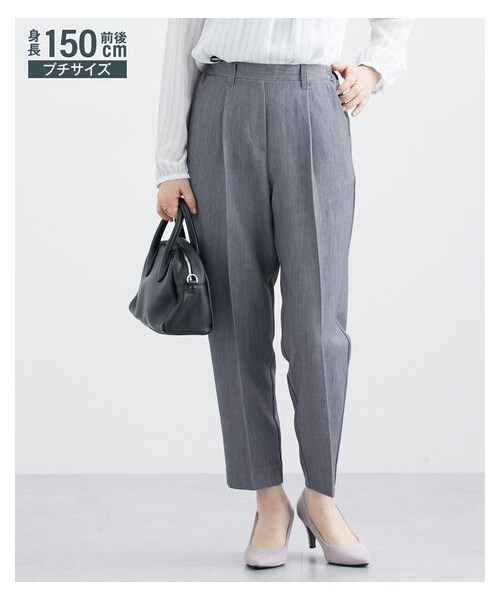 nissen（ニッセン）の「小さいサイズ　きれい見えテーパードパンツ（選べる股下丈）　低身長さん・小柄女性（パンツ・レディース・ベージュ(ベルトループ有)/スモーキーグリーン(ベルトループ有)/黒(ベルトループ有)/ネイビー(ベルトループ有)/ブラウンチェック(ベルトループ有)/ピンク(ベルトループ有)/グレー(ベルトループ有)/エクリュ(ベルトループ有)/ブラウン(ベルトループ有)/黒/ネイビー/ベージュ/グレー/アイスブルー・PSS/PS/PM/PL/PSS(ベルトループ無)/PS(ベルトループ無)/PM(ベルトループ無)/PL(ベルトループ無)）」の14枚目の写真