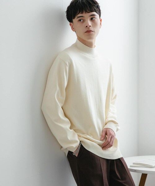 SENSE OF PLACE by URBAN RESEARCH(センスオブプレイスバイアーバンリサーチ)の「ストレッチモックネックニット(ニット/セーター・メンズ・IVORY/BLACK/BROWN/COGNAC/BLK×IVO/L.BLUE/NAVY・M/L)」の21枚目の写真
