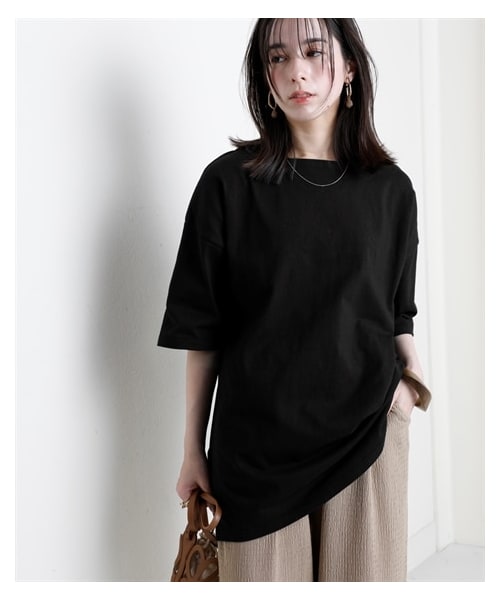 nissen（ニッセン）の「綿１００％バスクオーバーサイズ５分袖チュニック（UVカット）＜大きいサイズ有＞（チュニック・レディース・黒/オフホワイト/ダークグレー/ミルクベージュ/スモーキーグリーン/ソフトピンク/インクブルー・S~M相当/L~LL相当/3L~4L相当/5L~6L相当/8L相当/10L相当）」の20枚目の写真