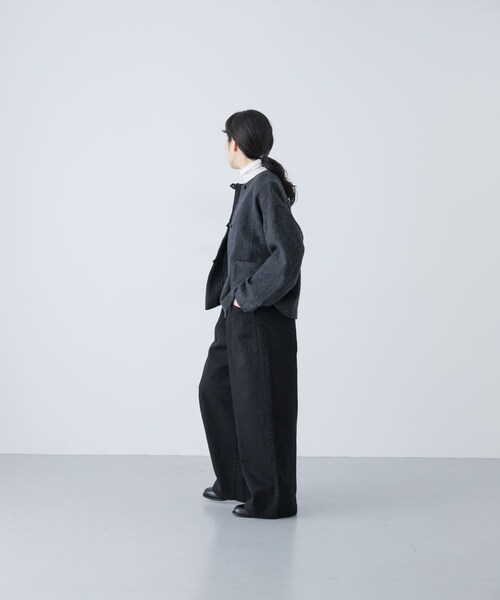 かぐれ(カグレ)の「ウールクルーネックジャケット(ノーカラージャケット・レディース・BLACK/CHARCOAL・Free)」の22枚目の写真