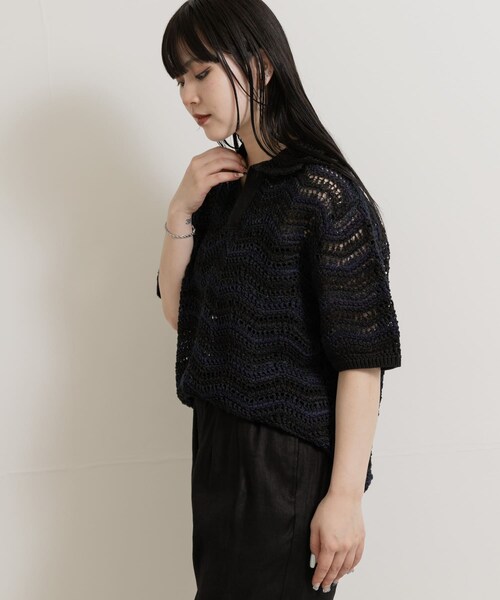 THE GOODLAND MARKET（ザグッドランドマーケット）の「米富繊維　ZIGZAG SUKASHI KNIT PULLOVER（ニット/セーター・レディース・64BLACK/02RED/40IVORY・FREE）」の7枚目の写真