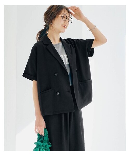 nissen（ニッセン）の「半袖ダブルテーラードジャケット（ジャケット/アウター・レディース・ブラウン/グレイッシュベージュ/黒・S/M/L/LL）」の11枚目の写真