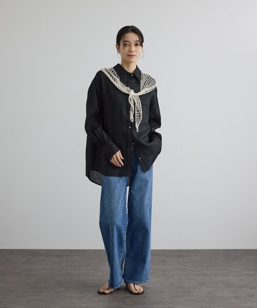 ADAM ET ROPE'(アダムエロペ)の「リネンオーバーシャツ / GENTLE LINEN(シャツ/ブラウス・レディース・ブラック/グレー/ピンク・F)」の6枚目の写真