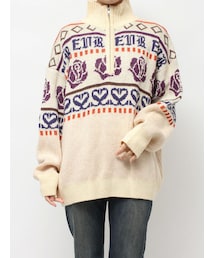 フラワーミックスジャガードニットトップス