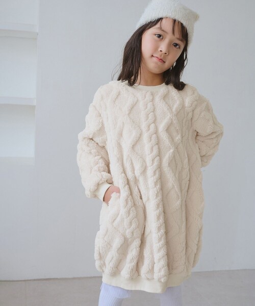 ROPE' PICNIC（ロペピクニック）の「【KIDS/キッズ】ケーブルボアワンピース（ワンピース・キッズ・キナリ/ブラウン・120/130/140/150）」の3枚目の写真