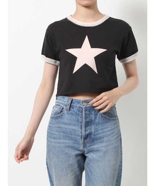 jouetie（ジュエティ）の「スタークロップドTシャツ（Tシャツ/カットソー・レディース・オフホワイト/ブラック/グリーン・M）」の2枚目の写真