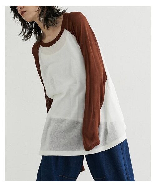 nissen（ニッセン）の「配色ラグランゆったりサイズシアーニット［Soiunique］（ニット/セーター・レディース・ブルー×アイボリー/ブラウン×アイボリー/ブラック×ブルーグレー・S~M/L~LL）」の3枚目の写真