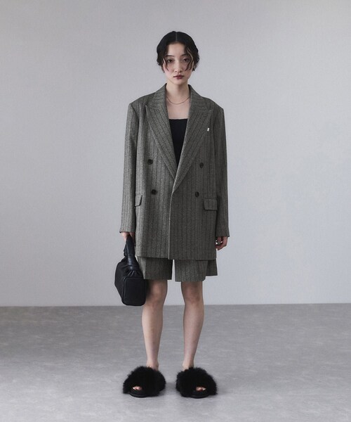 ADAM ET ROPE'（アダムエロペ）の「ダブルブレストツイード＆チェックジャケット（テーラードジャケット・レディース・グレー/ブラウン・36/38）」の8枚目の写真