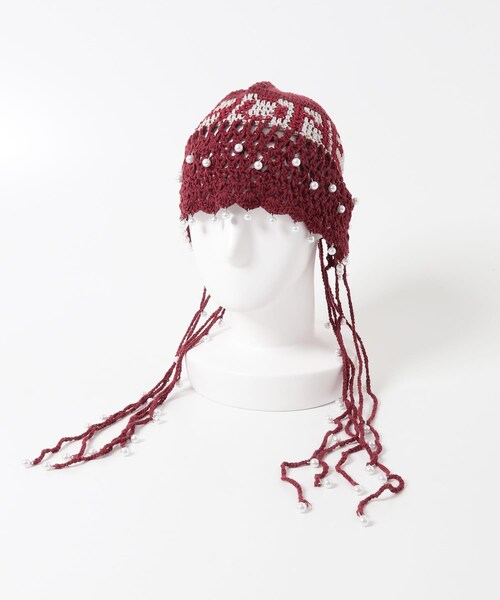 THE GOODLAND MARKET（ザグッドランドマーケット）の「old honey　58℃ KNIT CAP（ニットキャップ/ビーニー・レディース・BLACK/RED・Free）」の12枚目の写真