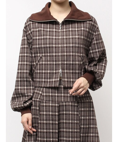 CALNAMUR（カルナムール）の「チェックニットソーブルゾン（ブルゾン・レディース・ブラック/ブラウン・F）」の6枚目の写真