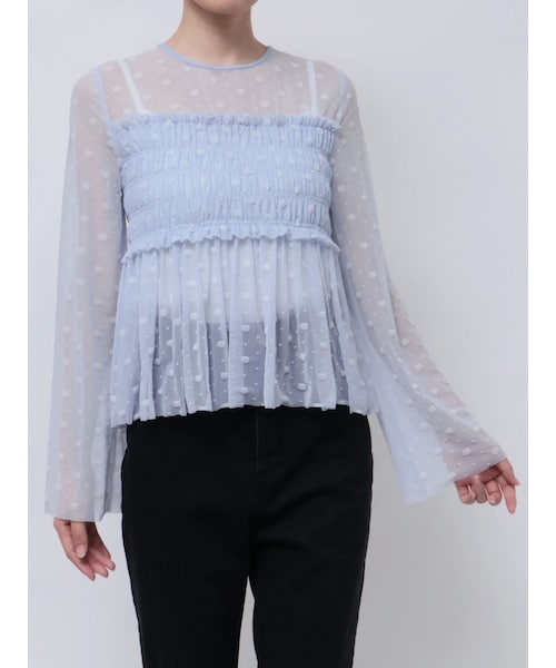 MERCURYDUO(マーキュリーデュオ)の「【MARY QUANTコラボ】フロッキープリントシャーリングカットソー(Tシャツ/カットソー・レディース・オフホワイト/ブラック/アイスブルー・F)」の5枚目の写真