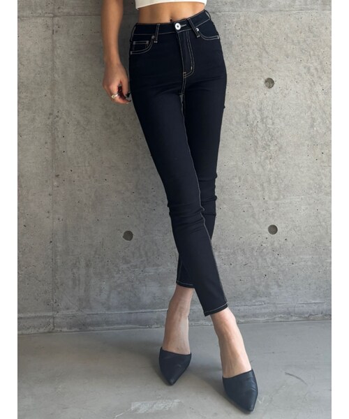 GYDA(ジェイダ)の「【TINY】ハイウエストワンウォッシュスキニーパンツ(デニムパンツ・レディース・ブラック・XS/S/M)」の3枚目の写真