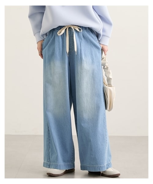 nissen（ニッセン）の「柔らかワイドイージーデニムパンツ（パンツ・レディース・ブルー系/ネイビー系・M/L/LL/3L）」の9枚目の写真