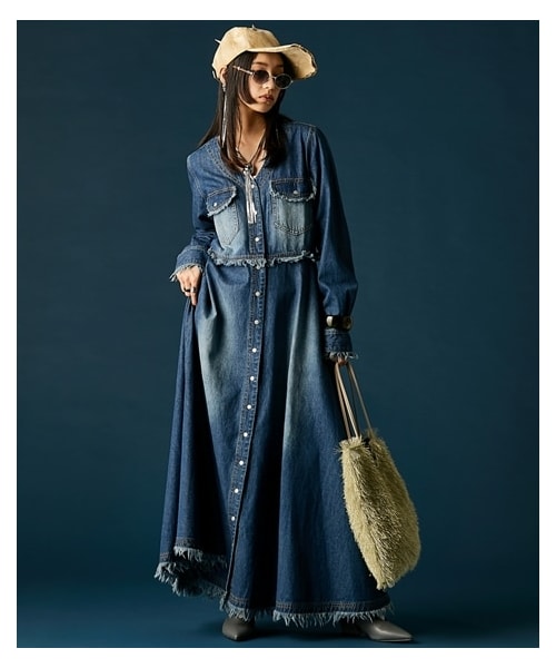 nissen（ニッセン）の「綿100％デニムVネックワンピース＜大きいサイズ有＞GEVS.（ワンピース・レディース・ブルー系デニム/ネイビー系デニム・6L/8L/10L）」の12枚目の写真