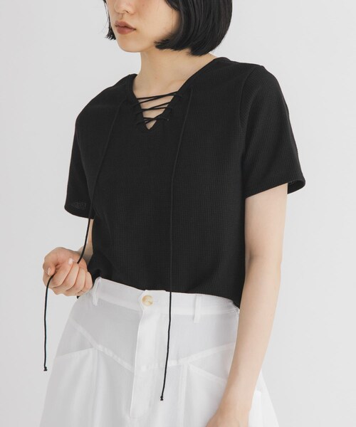 KBF（ケイビーエフ）の「2WAYレースアップトップス（Tシャツ/カットソー・レディース・IVORY/BLACK/TOP GRAY・One）」の14枚目の写真