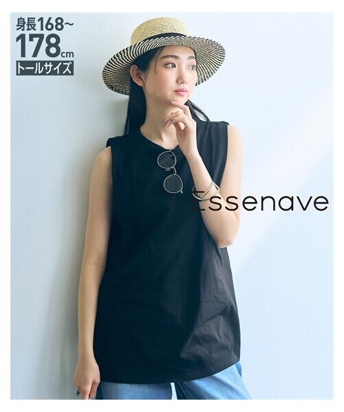 nissen（ニッセン）の「高身長　汗染みしにくい綿100％タックノースリーブＴシャツ（トールサイズ）Essenave（Tシャツ/カットソー・レディース・アプリコット/カフェオレ/黒・MTT/LTT/LLTT/3LTT/4LTT/5LTT）」の10枚目の写真