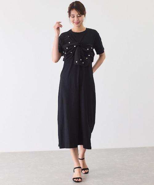 Jayro（ジャイロ）の「デコリボンパールドッキングワンピース（ワンピース・レディース・ブラック/グレー/ネイビー・M）」の4枚目の写真