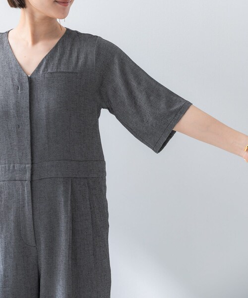 URBAN RESEARCH ROSSO（アーバンリサーチロッソ）の「リネンライク5分袖オールインワン（つなぎ/オールインワン・レディース・BLACK/BEIGE・36/38）」の12枚目の写真