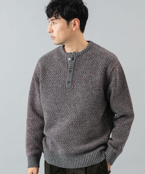 URBAN RESEARCH ROSSO（アーバンリサーチロッソ）の「『XLサイズあり』バーズアイ柄ヘンリーネックニット（ニット/セーター・メンズ・IVORY/BLACK/GREIGE/NAVY/GRAY・S/M/L/XL）」の3枚目の写真