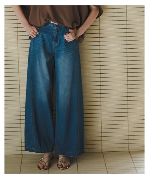 nissen（ニッセン）の「【i Deni】6.7ozデニムバギーパンツ（はっ水）（セットアップ可能）＜大きいサイズ有＞（スウェットパンツ・レディース・ワンウオッシュネイビー/ウオッシュドブルー/ブリーチサックス/オフホワイト・S/M/L/LL/3L/4L/5L/6L/8L/10L）」の3枚目の写真