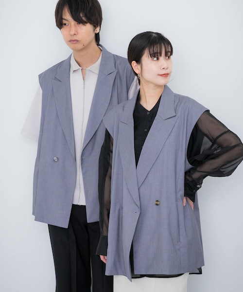 SENSE OF PLACE by URBAN RESEARCH（センスオブプレイスバイアーバンリサーチ）の「『ユニセックス』『セットアップ対応』 サイドスリットテーラードベスト（テーラードジャケット・メンズ・BLACK/GRAY/MINT・M/L）」の2枚目の写真