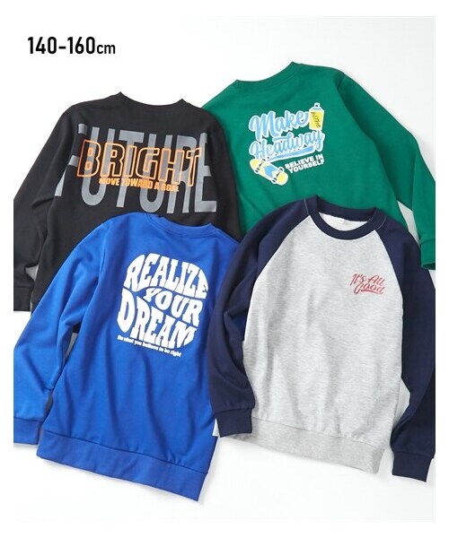 nissen（ニッセン）の「プリントスウェットトレーナー（男の子・女の子）（スウェット・キッズ・ブルー/杢グレー×ネイビー/グリーン/黒・140/150/160）」の4枚目の写真