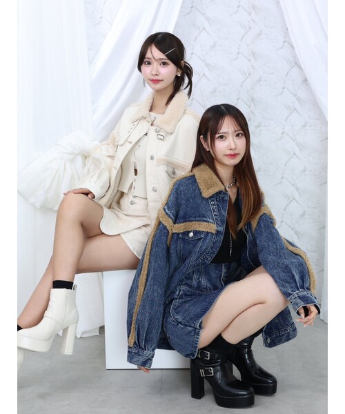 EATME（イートミー）の「デニムフェイクファージャケット（セットアップ可能）（デニムジャケット・レディース・アイボリー/ブラック/ブルー/ピンク・F）」の13枚目の写真