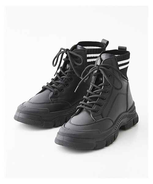 nissen（ニッセン）の「履き口ニットレースアップショートブーツ（ブーツ・メンズ・黒/アイボリー・S=22.0~23.0cm/M=23.0~23.5cm/L=23.5~24.0cm/LL=24.0~24.5cm）」の6枚目の写真