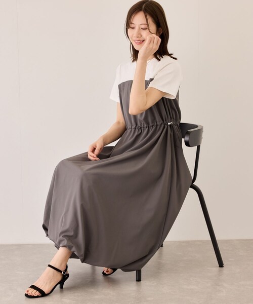 Jayro（ジャイロ）の「半袖ドッキングバルーンワンピース（ワンピース・レディース・ブラック/チャコール/カーキ・M）」の18枚目の写真