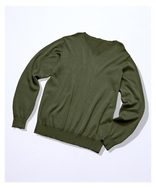 nissen（ニッセン）の「洗える綿１００％Vネックニット（ハイゲージ）【大きいサイズ】（ニット/セーター・メンズ・グリーン系/ネイビー/チャコール/黒/カーキ/グレージュ/ダークブルー・3L/4L/5L/6L/8L/10L）」の5枚目の写真