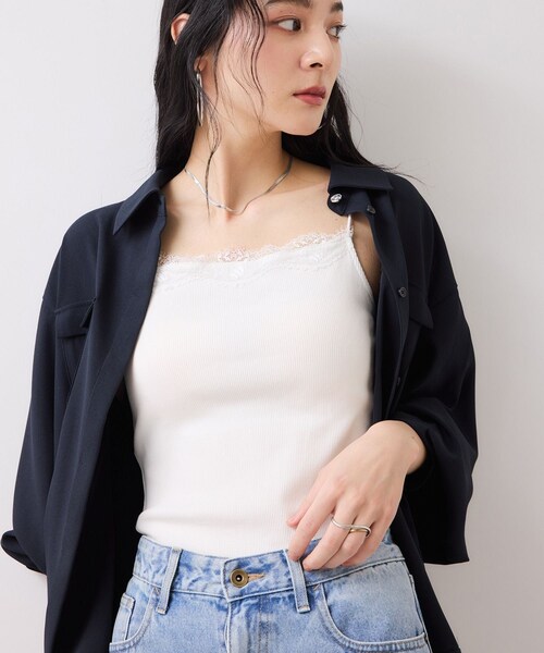 VIS（ビス）の「カップ付きレーステレコキャミソール（キャミソール・レディース・ブラック/ライトグレー/オフホワイト・F）」の6枚目の写真