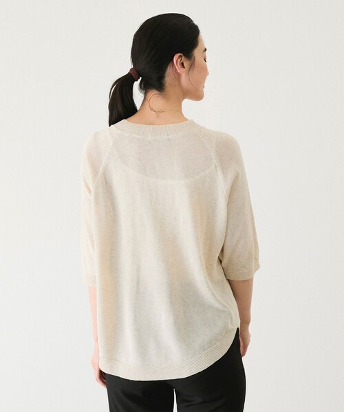 Jayro（ジャイロ）の「Ｖネック5分袖ニットトップス　　（ニット/セーター・レディース・グレー/ベージュ/モスグリーン/ネイビー/ブルー/ピンク/イエロー・F）」の22枚目の写真