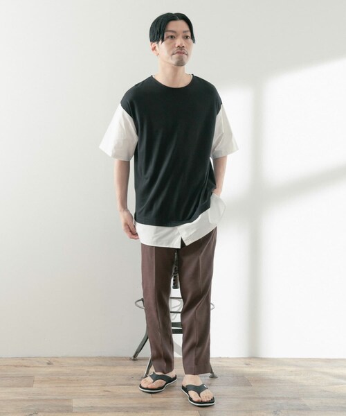 ITEMS URBANRESEARCH（アイテムズ アーバンリサーチ）の「布帛切替レイヤードクルーネックトップス（Tシャツ/カットソー・メンズ・BLK/BEG/MTD/GRY・M/L）」の10枚目の写真