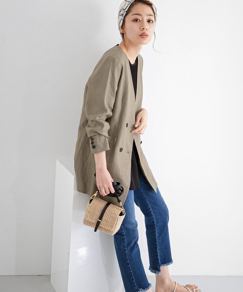 URBAN RESEARCH Sonny Label（アーバンリサーチサニーレーベル）の「リネンノーカラージャケット（ノーカラージャケット・レディース・エクリュ/ネイビー/グレージュ・FREE/Free）」の2枚目の写真